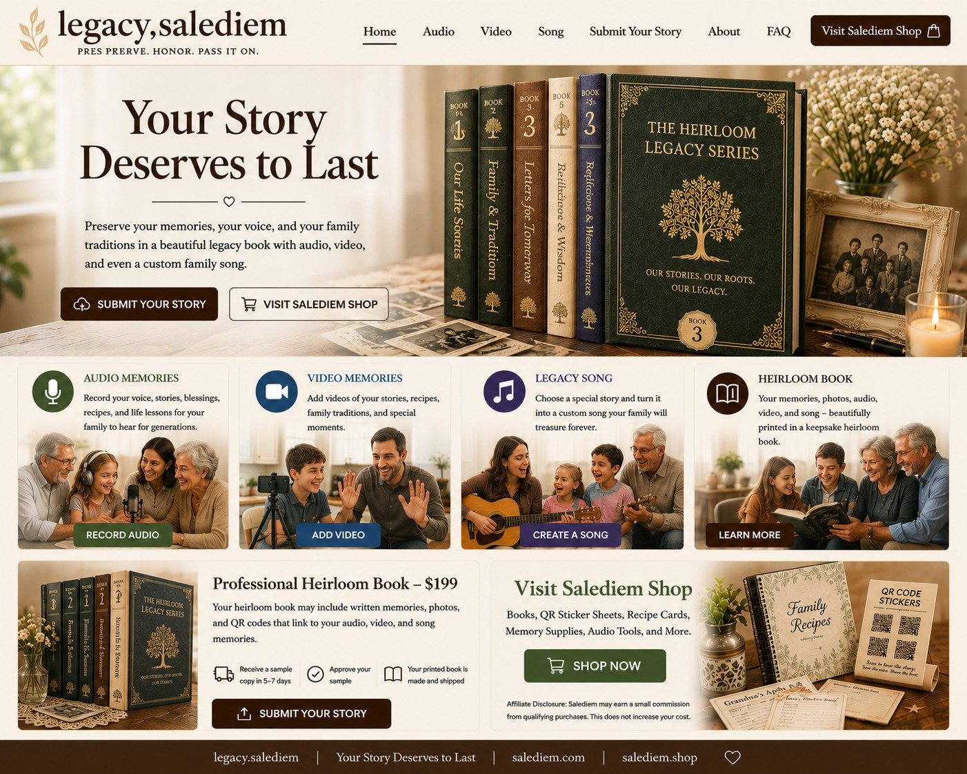 Salediem Heirloom Legacy Landing Page